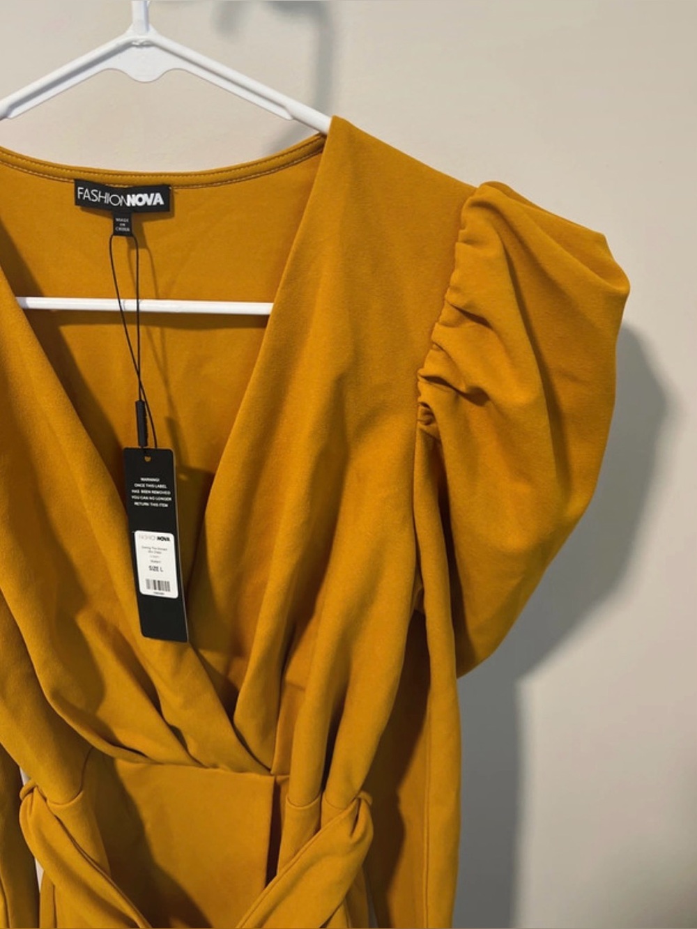 Fashion Nova Mustard Yellow Long Sleeve Wrap Dress. Knee length. large. W/Tags. - Picture 5 of 7